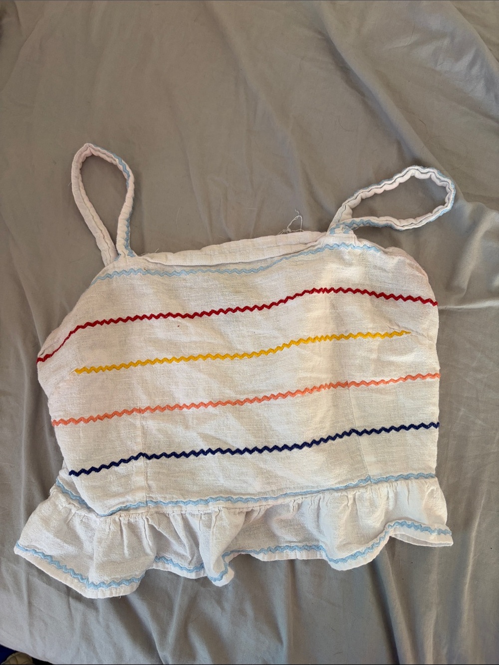 Derek Heart White Cropped Tank with Multicolor Wavy Stripes